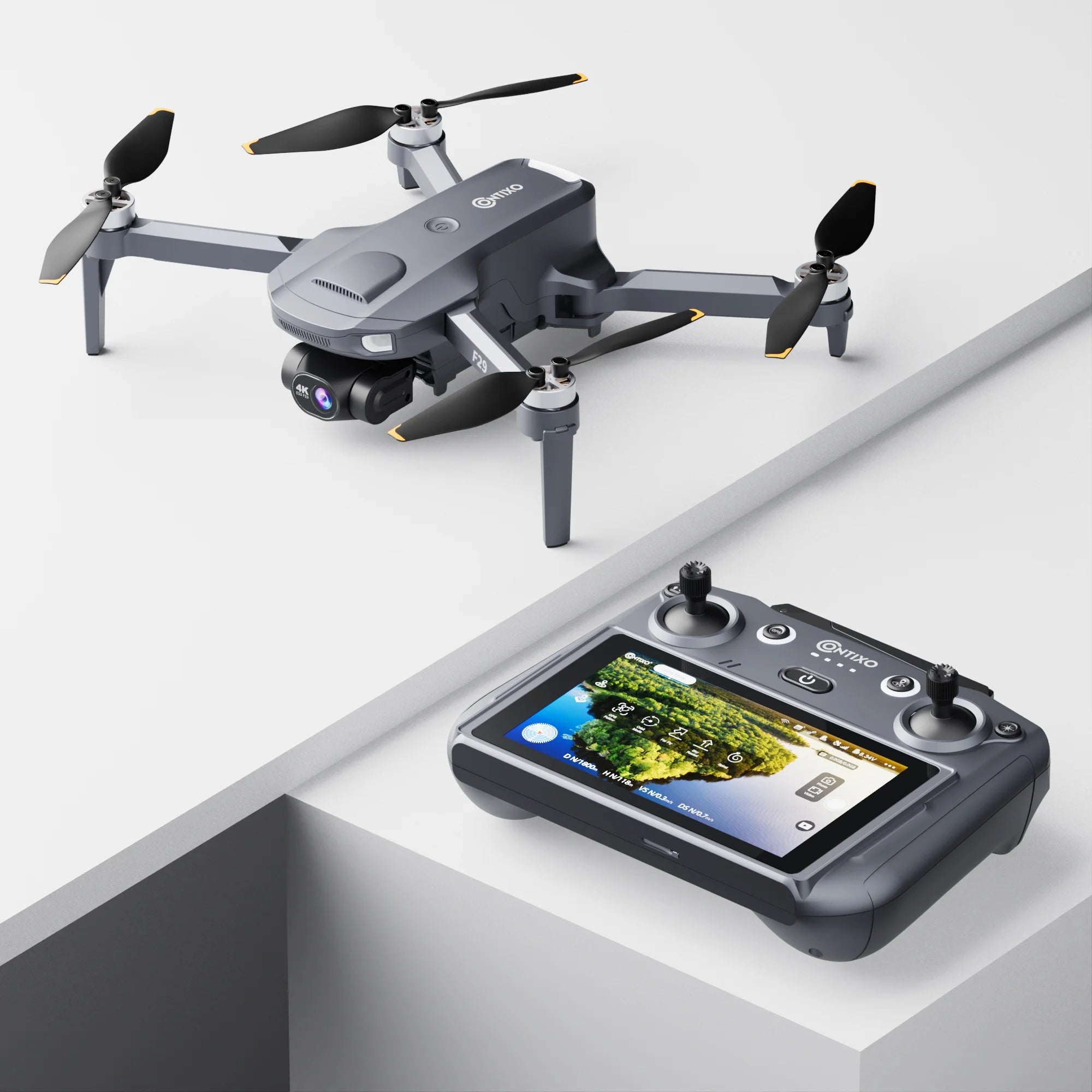F29 Altura MAX 4K Aerial Drone with Camera, 3-Axis Gimbal Cinematic Drones for Adults with Remote & Case, Black