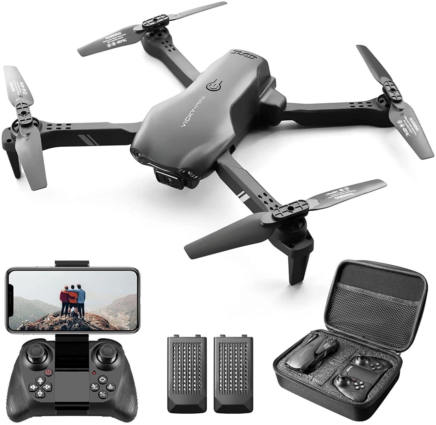 V8 with 1080P HD Camera for Adults and Kids for Adults and Children FPV RC Quadcopter with LED Lights and Optical Flow Sensor, 2 Batteries, Black