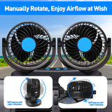 2V Car Fan, 5'' Portable Auto Cooling Fan, Adjustable Dual Head 360° Rotatable, 12 Speed Cigarette Lighter Plug & LED Display for Sedan SUV RV Boat (T103E)