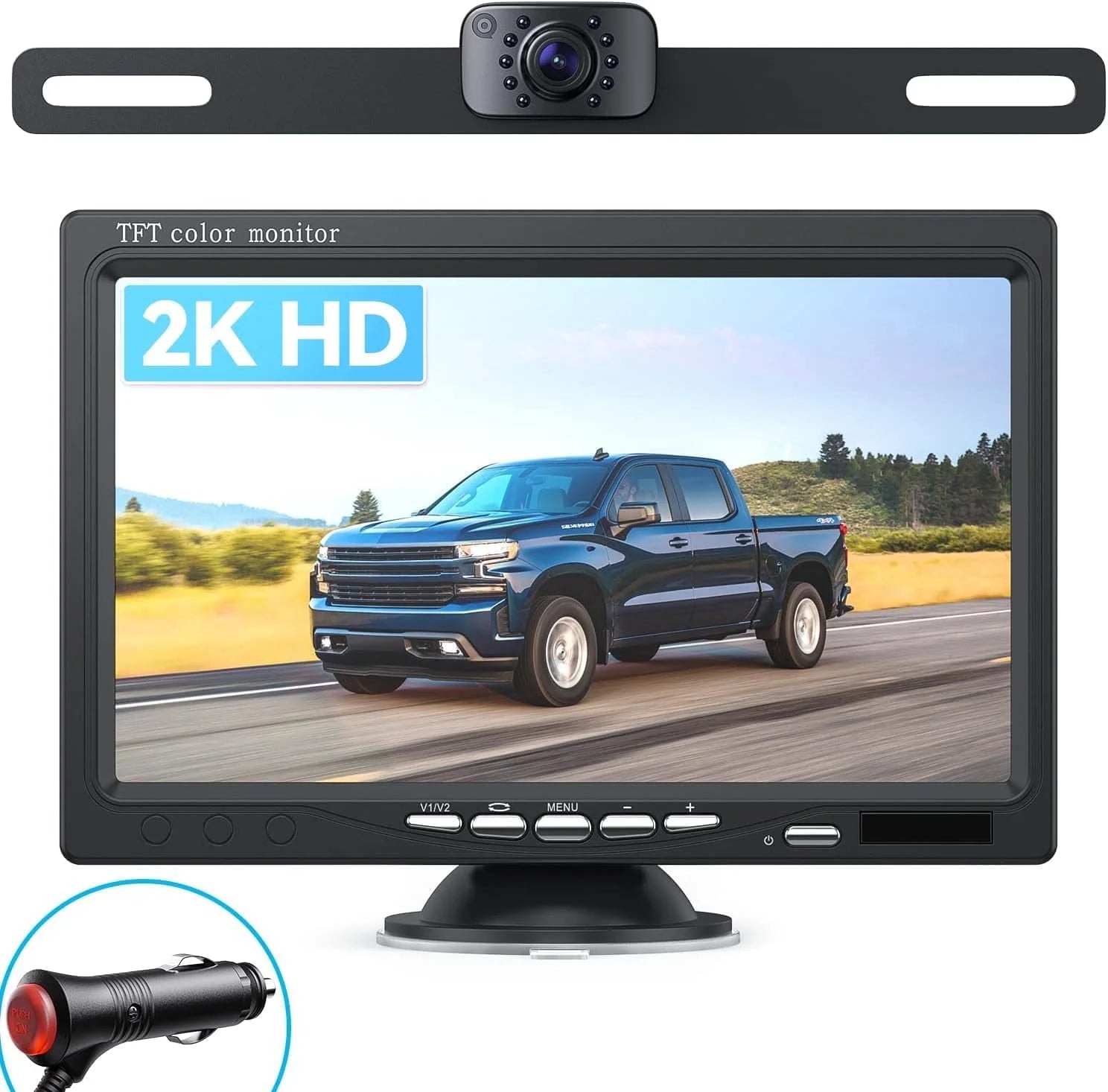 Backup Wired Camera 7'' 1080P Front & Rear View Monitor Back up Camera for Car or Truck IP69 Waterproof Night Vision DIY Grid Lines AY7 Wired Camera