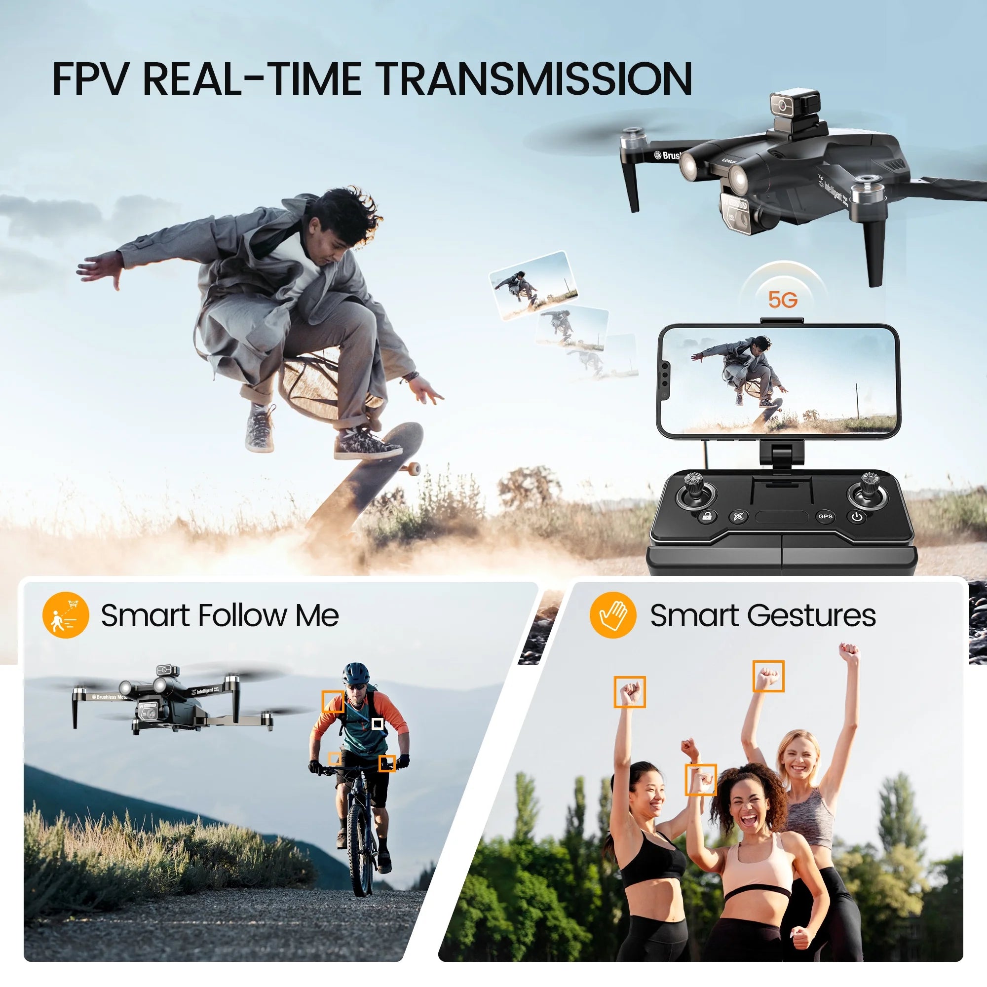 DEERC D75 GPS Drone with 4K Camera for Adults, Brushless Motor, Auto Return Home, 2 Batteries, Black