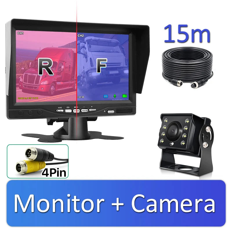 1920*1080 Recording DVR 2 Truck Backup Camera AHD Night Vision with 7" Vehicle Rear View Monitor Support SD Card