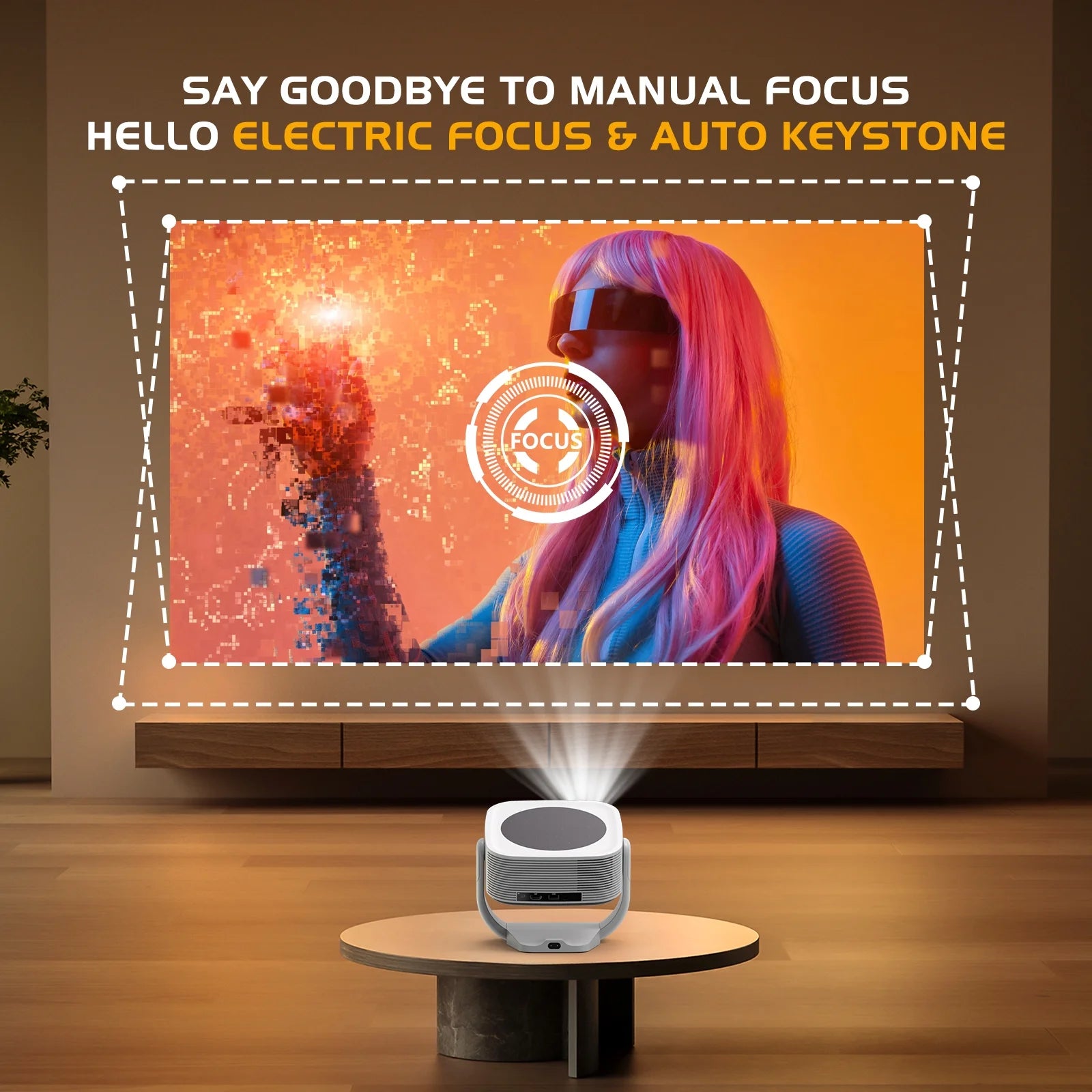 [Built-In Apps]  Projector 4K with Wifi and Bluetooth, 16000L Movie Projector with [Electric Focus and Auto Keystone], 270° Rotatable Portable Outdoor Projector for HDMI, USB, Phone