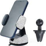 Bling Car Phone Holder,Bling Crystal Car Phone Mount, with One More Air Vent Base, Universal Cell Phone Holder for Dashboard,Windshield and Air Vent (White)