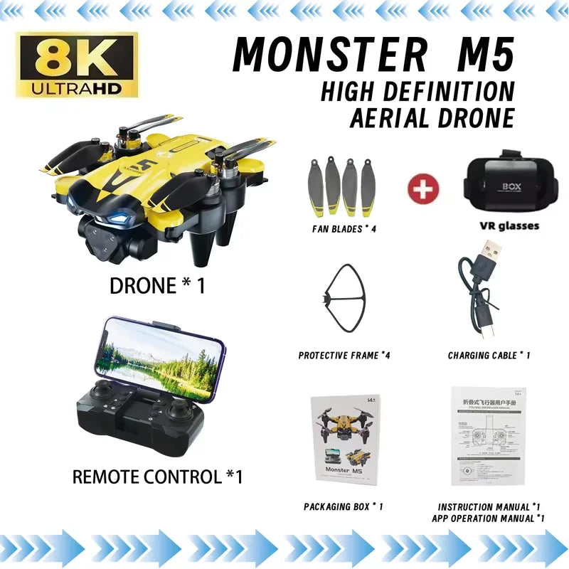 M5 Drone Professional 8K GPS Three Camera 360° Obstacle Avoidance Photography Optical Flow Positioning Brushless Quadcopte Gifts