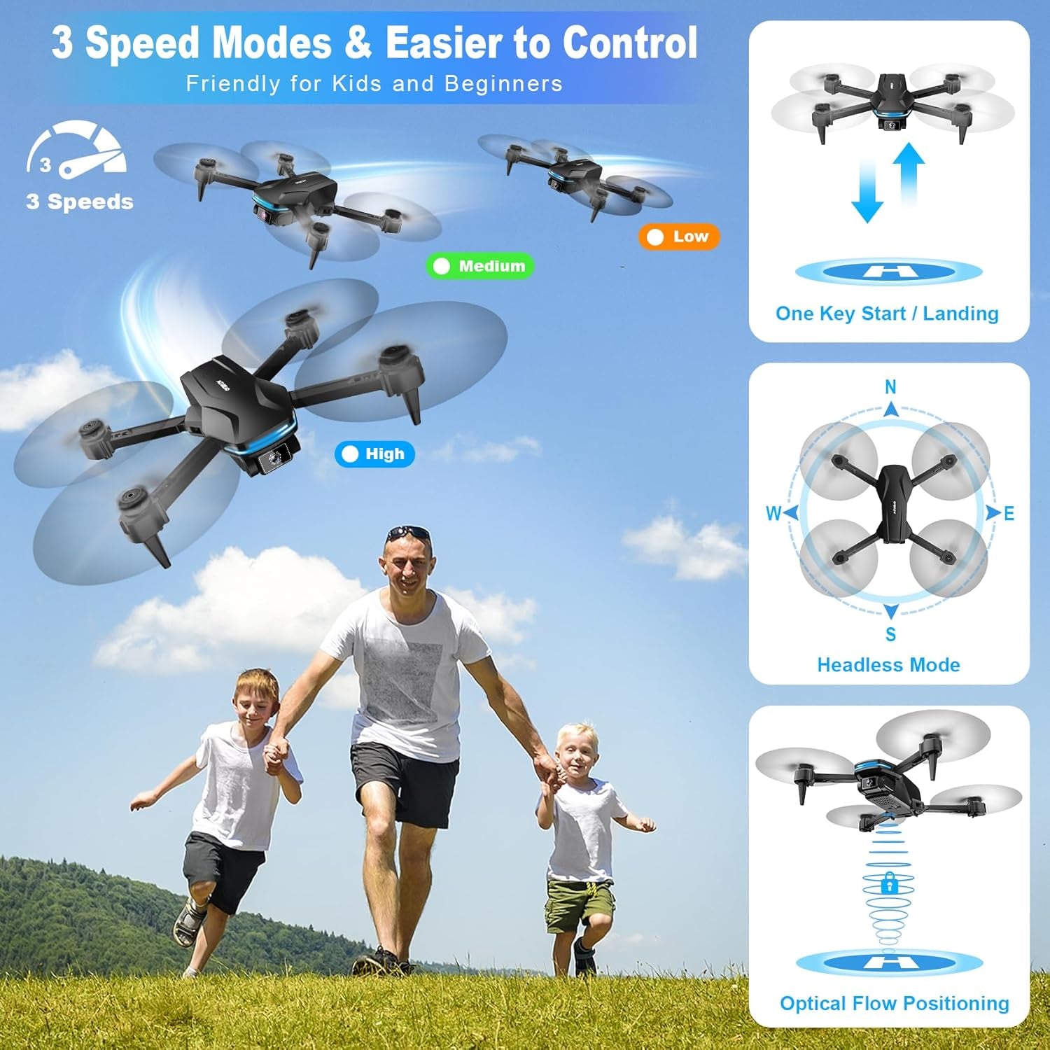 Drones with Camera for Adults 1080P HD Foldable Drone with Carrying Case Drone with One Key Take Off/Land, 3 Speed Mode, 360° Flip