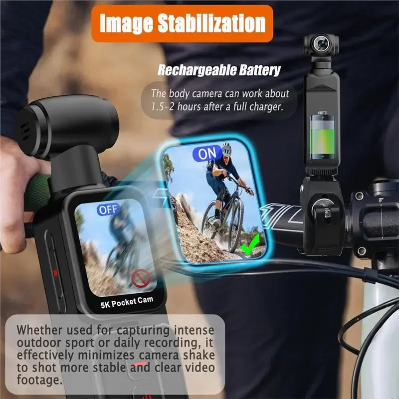 5K Mini Camera Anti-Shake Sport Cam with Face Detection Automatic Rotating Lens Vlogging Body Camera with Rotatable Touch Screen