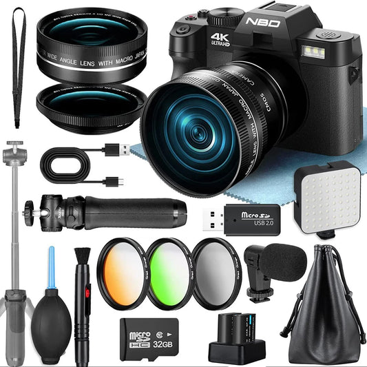 4K Digital Cameras for Photography 48MP Camera with Microphone 3-Color Filter Video Camera with Wide-Angle&Macro Lens