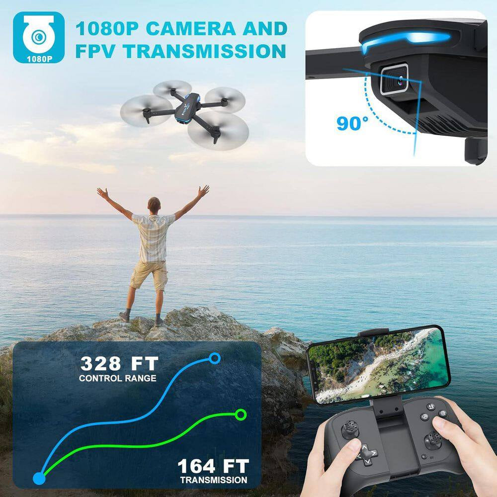 Drone with 1080P Camera for Beginners and Kids Foldable Remote Control with Voice Control Gestures Selfie One Key Start