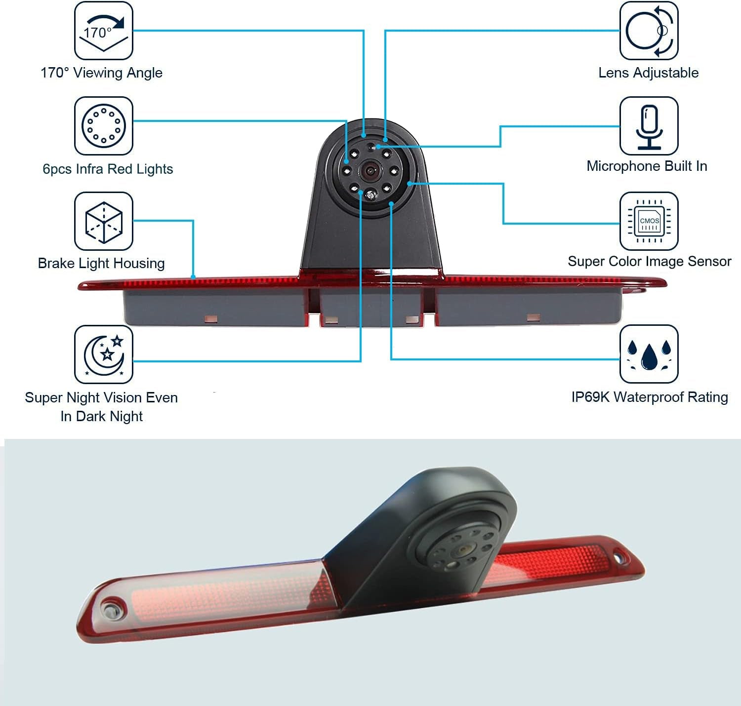 Brake Light Backup Camera Compatible with Dodge Benz Sprinter W906 /V W Crafter Vans (With Monitor)
