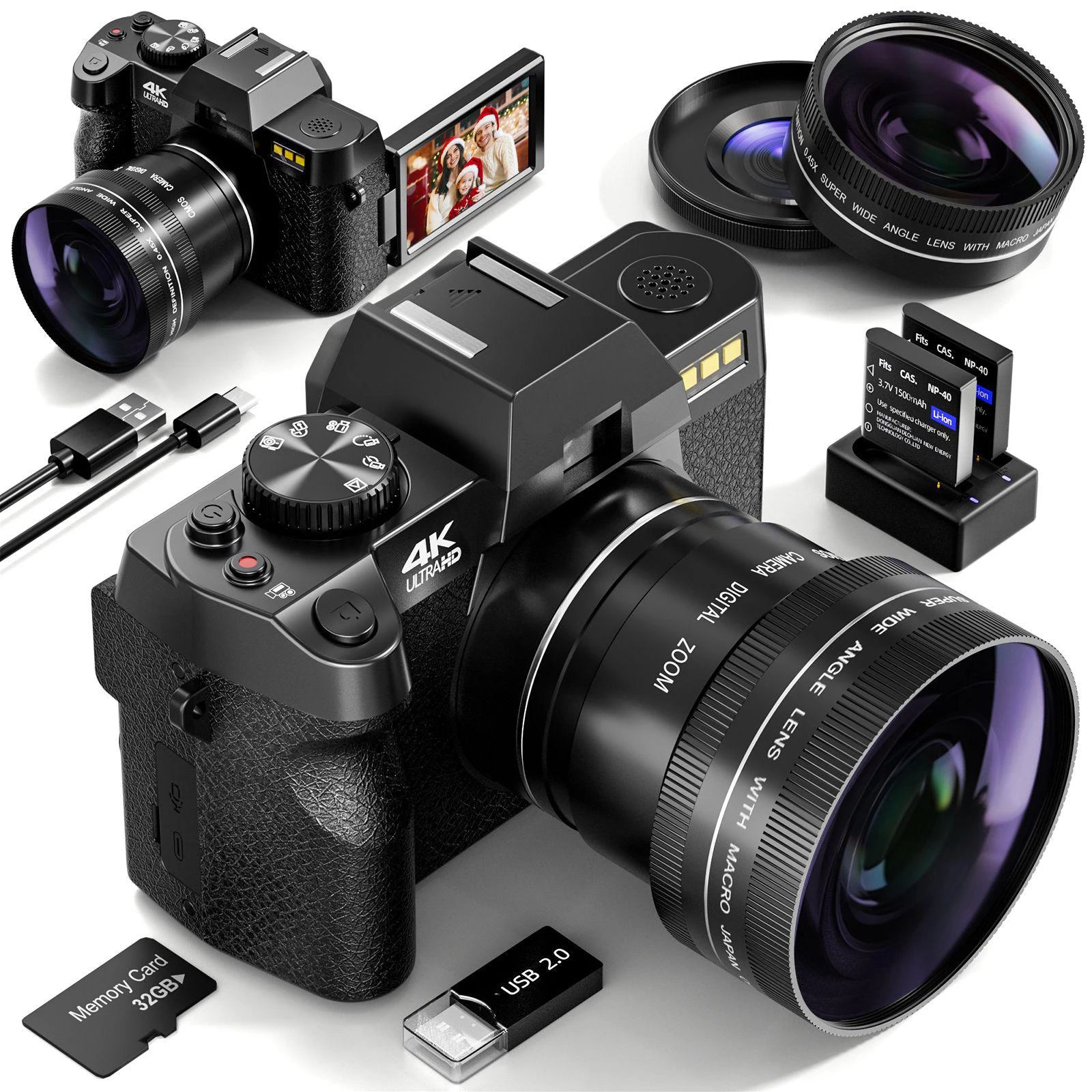 48MP Digital Cameras for Photography with Wifi & App Control,4K Autofocus Vlogging Camera , Anti-Shake, Dual Batteries