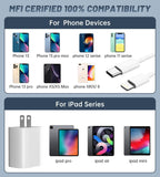 Iphone Charger Fast Charging [Mfi Certified] 20W PD USB C Wall Charger with 10FT Type C to Lightning Cable, Compatible with Iphone 14/13/12 Pro Max/11/Xs/Max/Xr