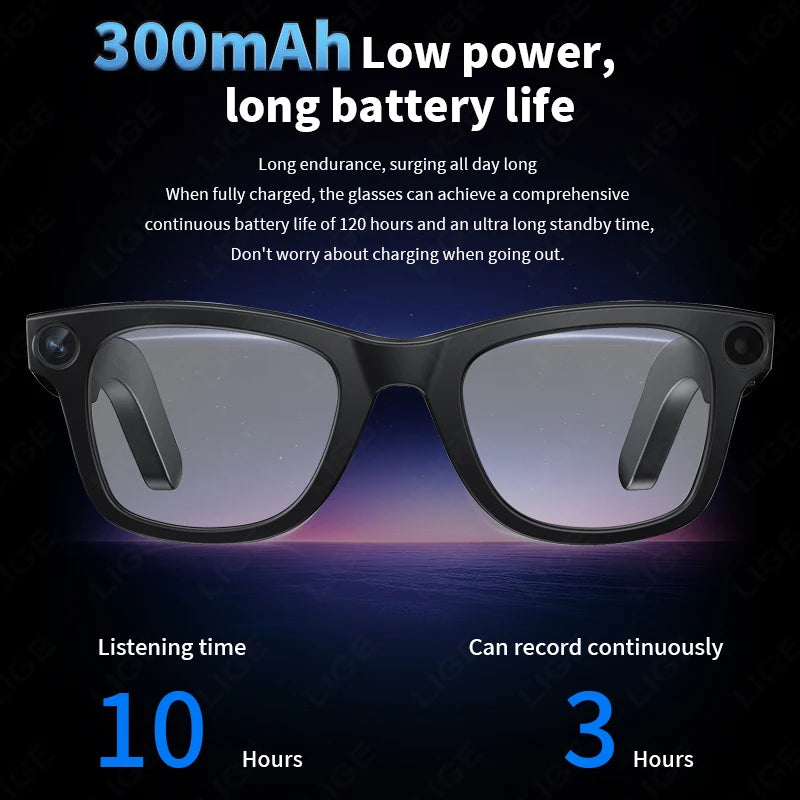 AI Smart Glasses 8MP HD Mini Camera Bluetooth Call Voice Assistant Control Translate 300Mah Smart Sports Camera Sunglasses