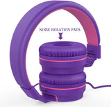 I36 Kids Headphones Children Girls Boys Teens Foldable Adjustable on Ear Headphones 3.5Mm Jack Compatible Cellphones Computer Kindle MP3/4 School Tablet Purple/Red