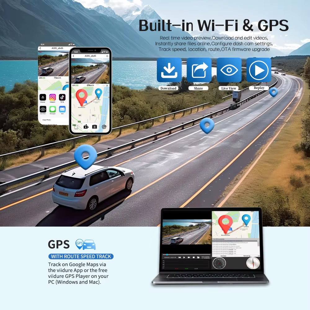 Dash Cam for Cars Free 64GB Dash Cam 360 Degrees Car DVR Wifi GPS 24H Parking Monitor 4 Lens HD 1080P Video Recorder APP Control