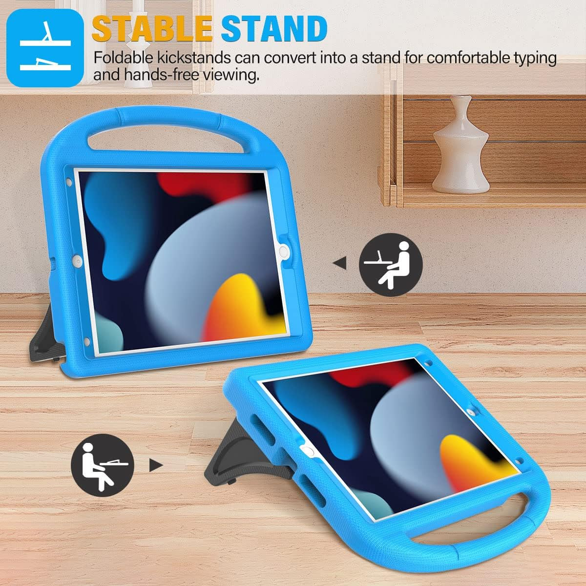 Kids Case for Ipad 9Th/8Th/7Th Generation - Ipad 10.2 Inch 2021/2020/2019 Case with Built-In Screen Protector, Durable Shockproof Handle Stand Kids Cover for Apple Ipad 7/8/9 Gen, Blue