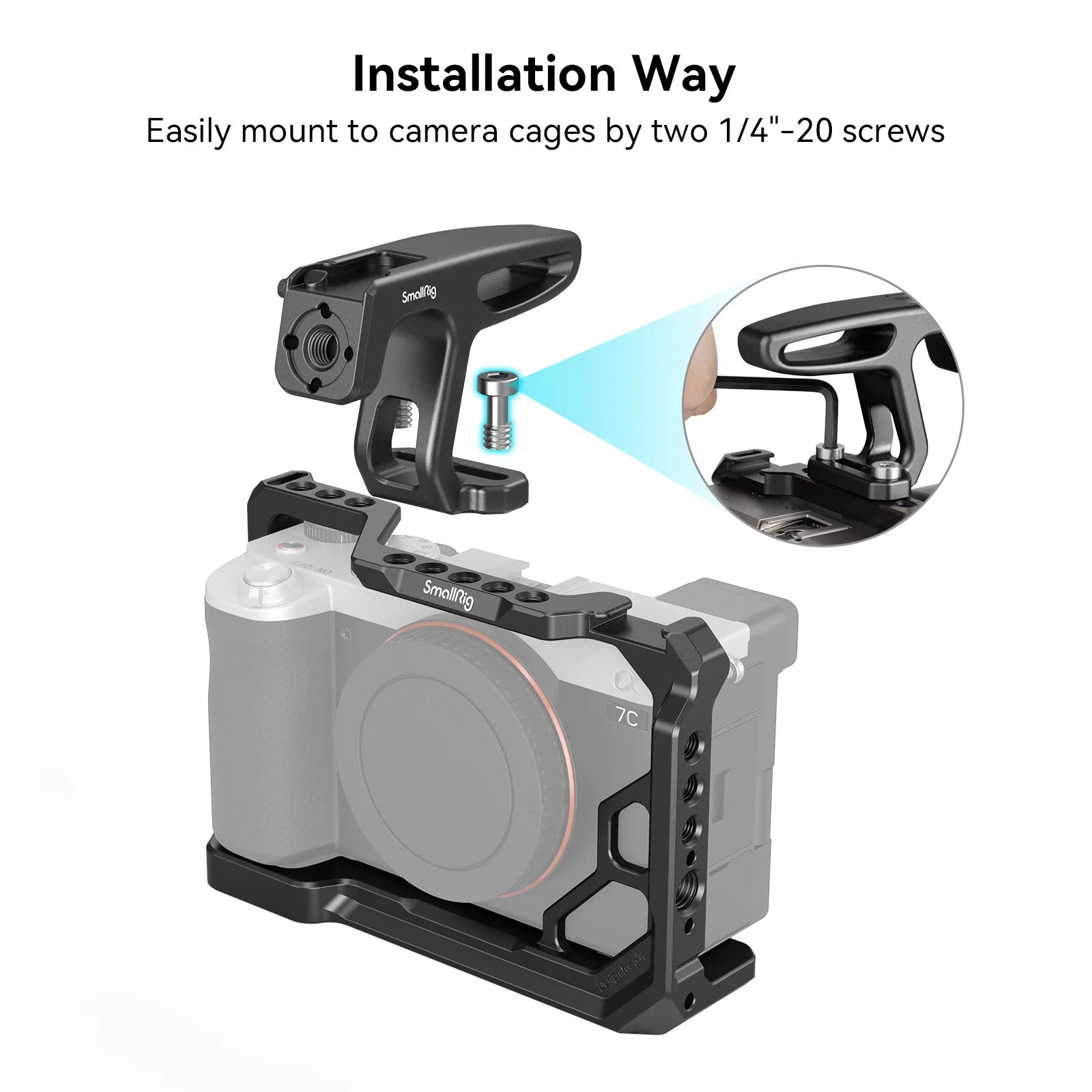 Mini Top Handle with Cold Shoe Mount for for Mirrorless/Digital Cameras/Other Small Cameras (1/4”-20 Screws) - 2756