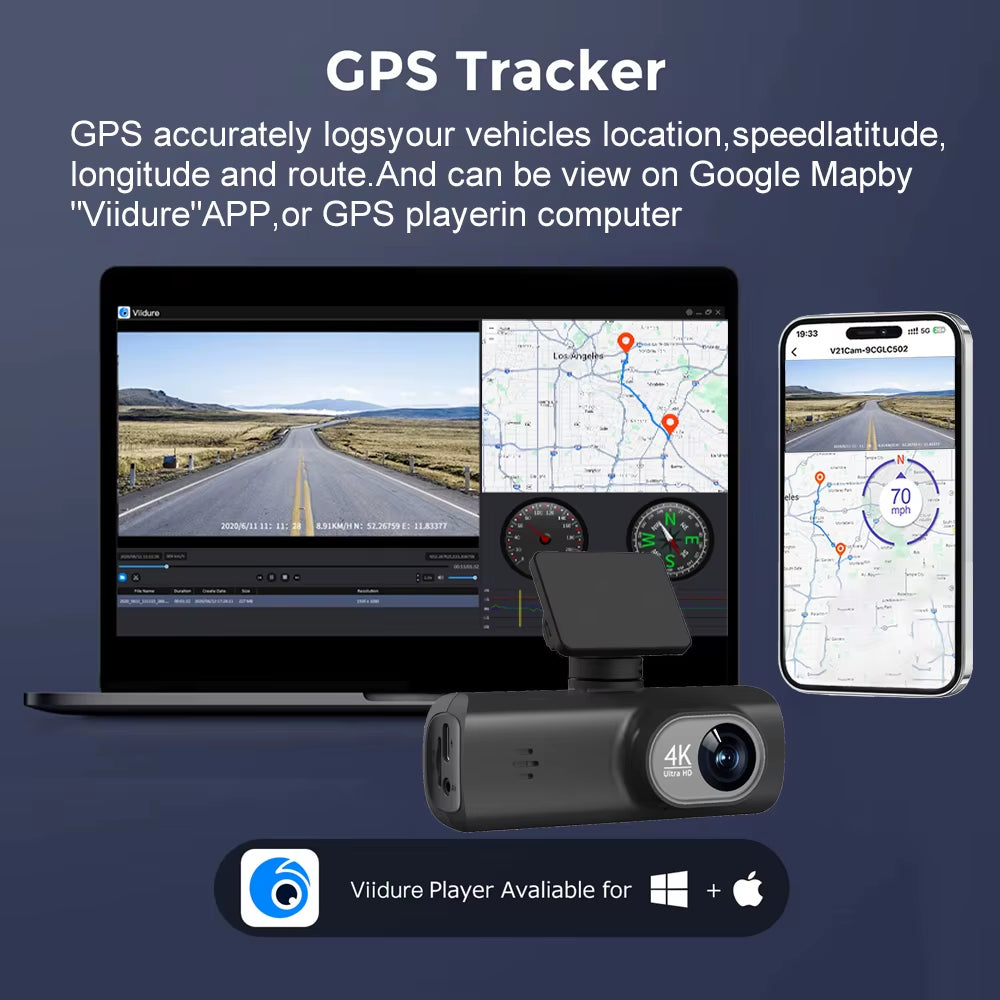 Dash Cam 4K+1080P Dual-Channel Dash Car Camera Recorder with GPS Wifi Car DVR 24H Parking Monitor Black Box