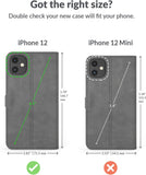 Leather Wallet for Iphone 12 || Genuine Leather Wallet Phone Case || Real Leather with Viewing Stand & 3 Card Holder || Flip Folio Cover with Card Slot (Grey)
