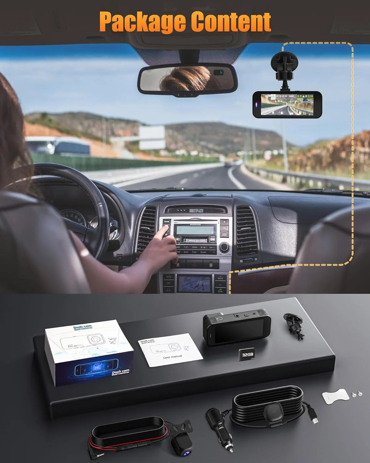 Dash Cam, 8K HD Car Dash Camera with Front and Rear Recording, Built-In Wi-Fi & GPS, Enhanced Night Vision,32 GB