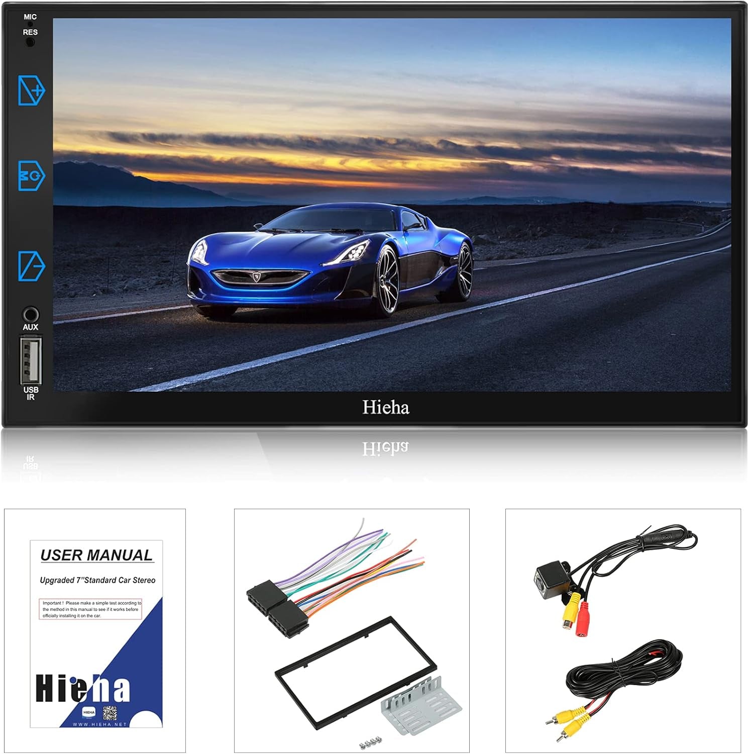 Car Stereo Compatible with Apple Carplay & Android Auto,  7 Inch Double Din Car Stereo with Bluetooth and Backup Camera, Touch Screen Car Radio with AM/FM, Voice Control, Mirror Link, A/V Input