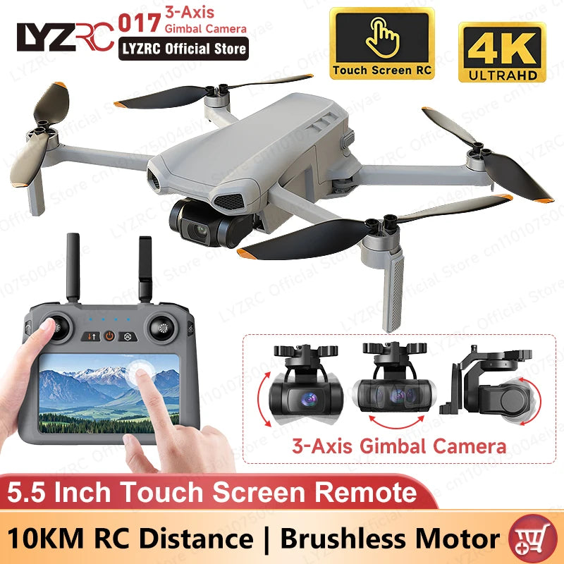 017 3-Axis Gimbal Drone 4K Camera GPS Dron Touch Screen Remote 10KM Image Transmitting 5G Wifi FPV Foldable Quadcopter New