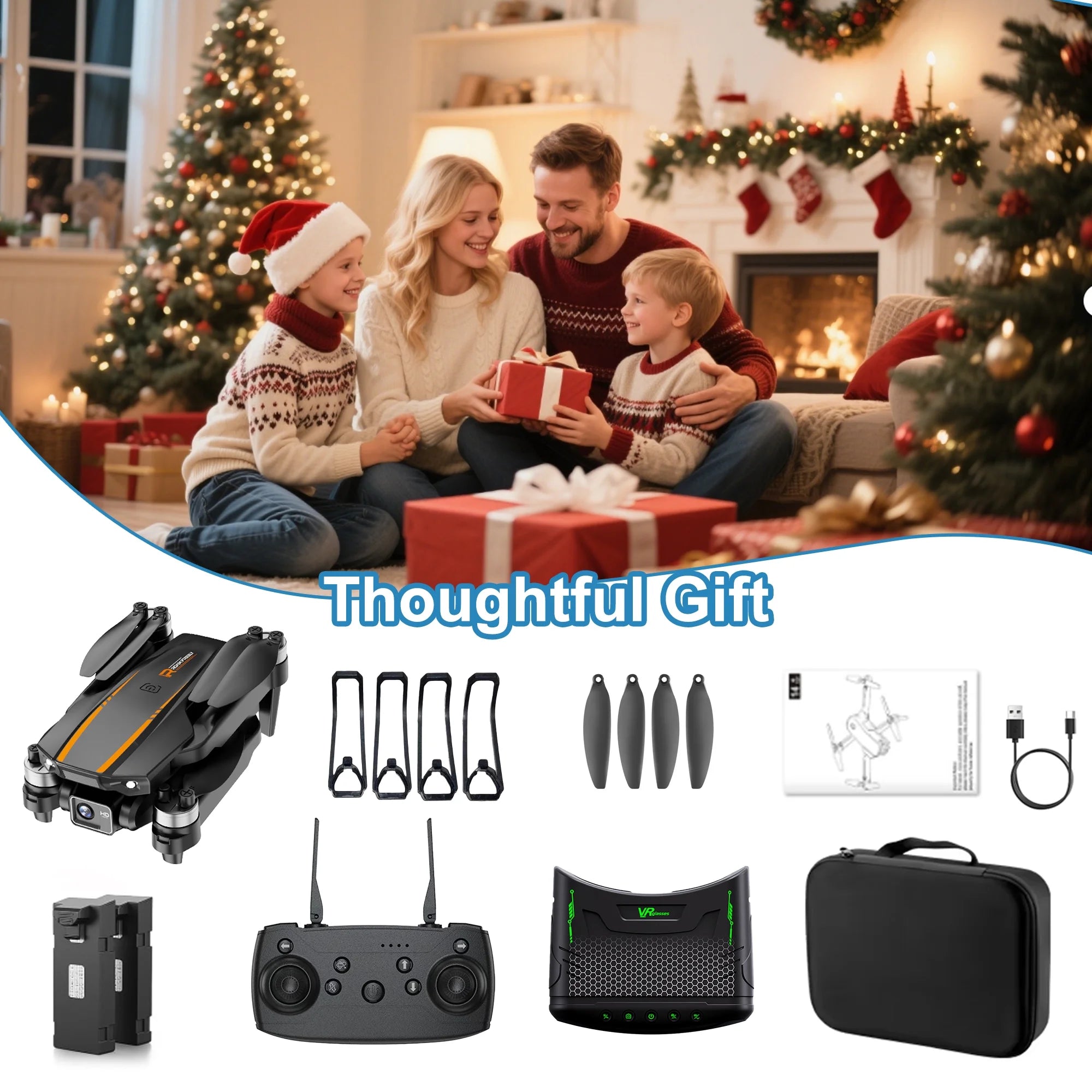 Drone with 4K Camera VR, FPV Drone Quadcopter with Brushless Motor, Headless Mode, Optical Flow, Altitude Hold, Foldable Mini Drone for Adults/Kids, Black