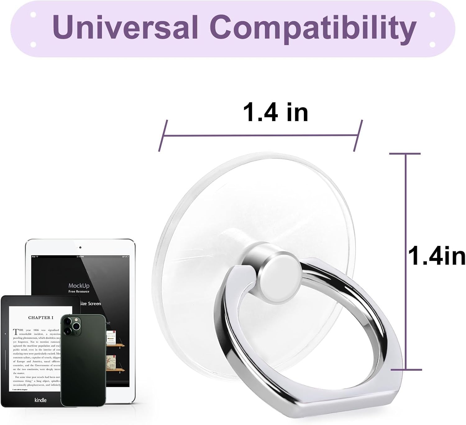 4 Pack  Cell Phone Ring Holder, Transparent Ring Holder 360°Rotation Finger Ring Stand, Clear Cell Phone Kickstand Compatible with Most of Phones, Tablet and Case, (2Silver+1Black+1Rose Gold)