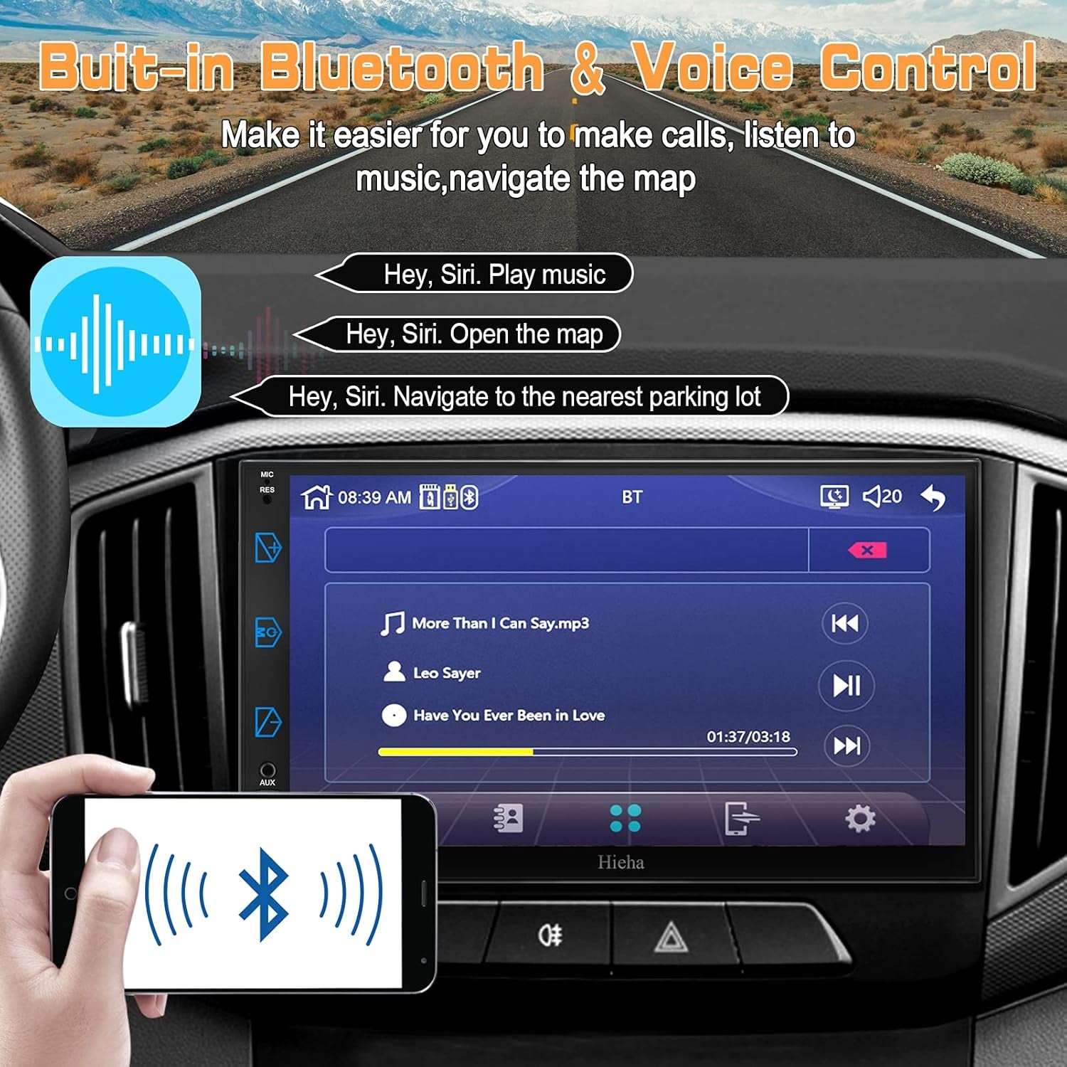 Car Stereo Compatible with Apple Carplay & Android Auto,  7 Inch Double Din Car Stereo with Bluetooth and Backup Camera, Touch Screen Car Radio with AM/FM, Voice Control, Mirror Link, A/V Input
