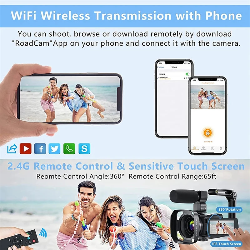 Digital Cameras 4K Professional Camcorder 48MP Camera Wifi Youtube Camera 18X Digital Zoom Camera Digital Webcam for Vlog Video