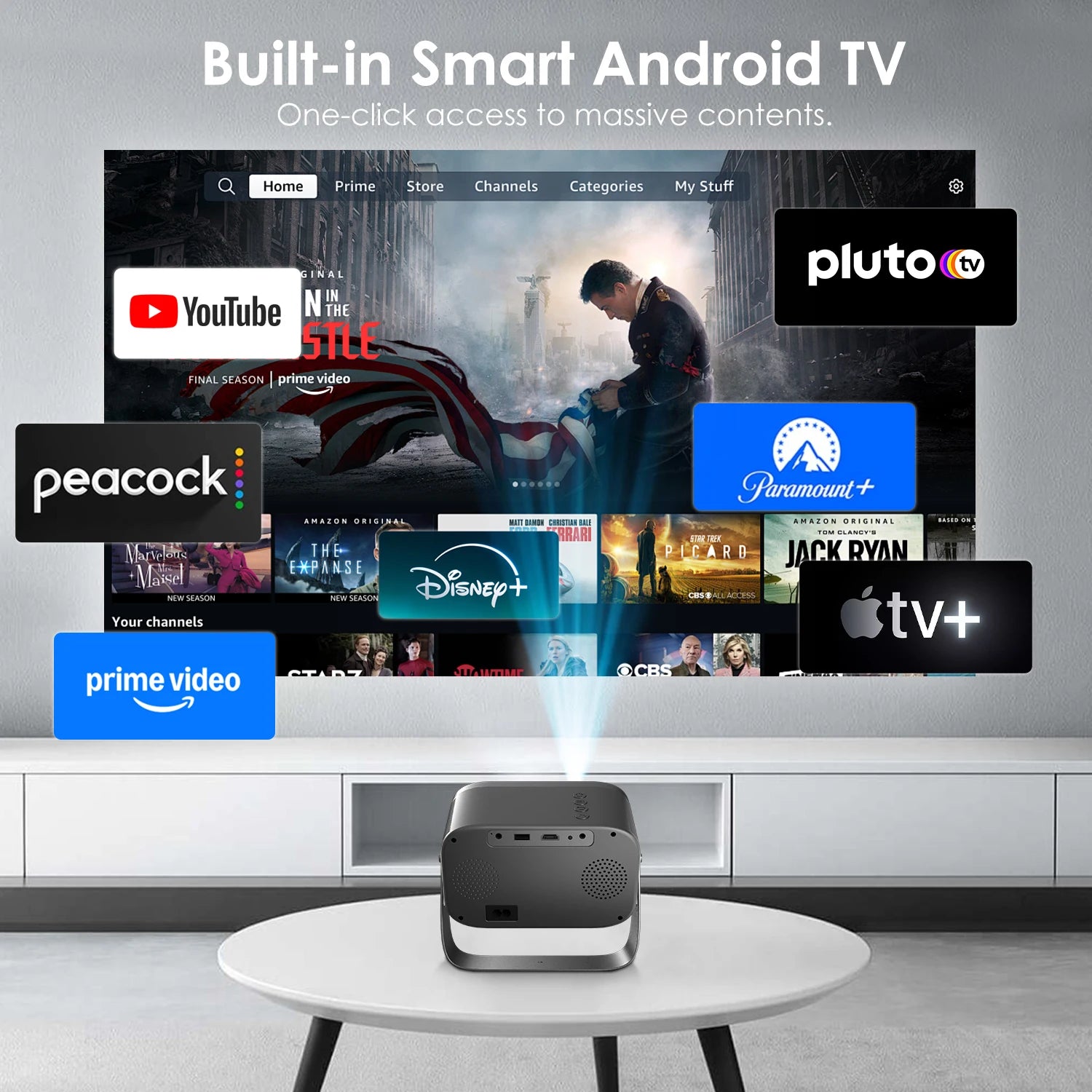Portable Smart Projector Android11 5G Wifi6 Bluetooth5.2 Mini Beamer Home Cinema Theater Outdoor TV 4K Movie Projector