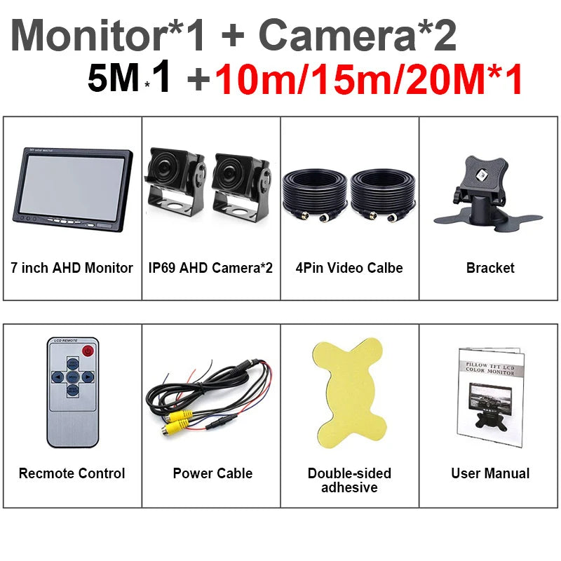 2CH 1920*1080P 7 Inch IPS Screen Car Truck Bus AHD DVR Monitor with Digital Video Recorder for Front Rear Reverse Backup Camera