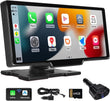 Carplay Single Din Car Stereo 7 Inch Fold up Touch Screen Car Radio Android Auto Support Bluetooth/Fm Radio Receiver/Gps/Dual USB/AUX/TF/SWC MP5 Player, AHD Reversing Camera