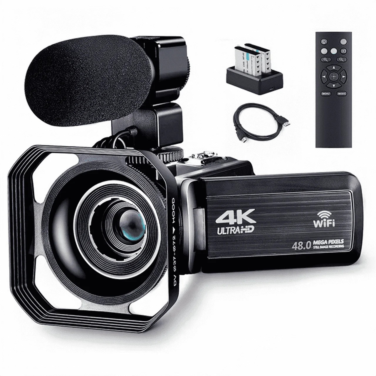4K Camcorder Vlogging Camera for Youtube Ultra HD 4K 48MP Video Camera with Microphone & Remote Control Wifi Digital Camera 3.0" IPS Touch Flip Screen IR Night Vision 2 Batteries