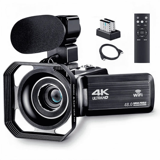 4K Camcorder Vlogging Camera for Youtube Ultra HD 4K 48MP Video Camera with Microphone & Remote Control Wifi Digital Camera 3.0" IPS Touch Flip Screen IR Night Vision 2 Batteries
