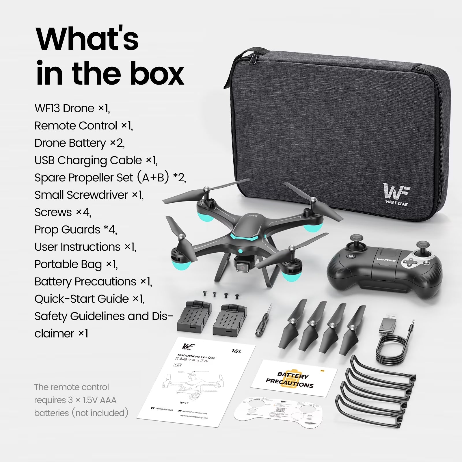 Drones for Kids with 1080P Camera, Lightweight  WF13 Upgraded Quadcopter Beginners, One-Key Takeoff, Optical Flow Hover, 2 Batteries, Black