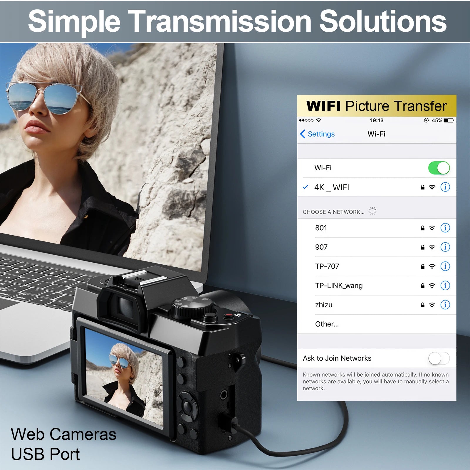 48MP Digital Cameras for Photography with Wifi & App Control,4K Autofocus Vlogging Camera , Anti-Shake, Dual Batteries