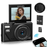Compact 4K Digital Camera 64MP 18X Zoom for Photography Vlogging Youtube 3'' Flip Screen Flash