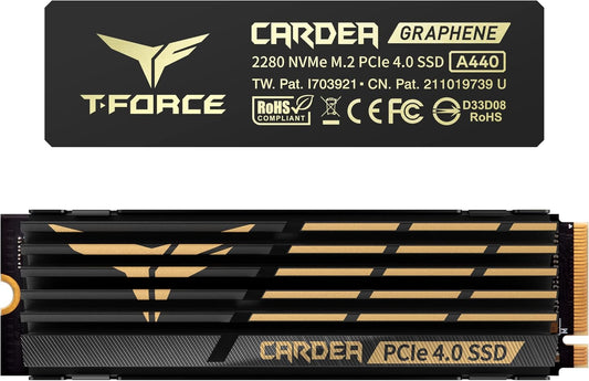 T-FORCE A440 Aluminum Heatsink 2TB DRAM SLC Cache 3D NAND TLC Nvme Pcie Gen4X4 M.2 2280 Internal SSD R/W 7000/6900 Mb/S TM8FPZ002T0C327