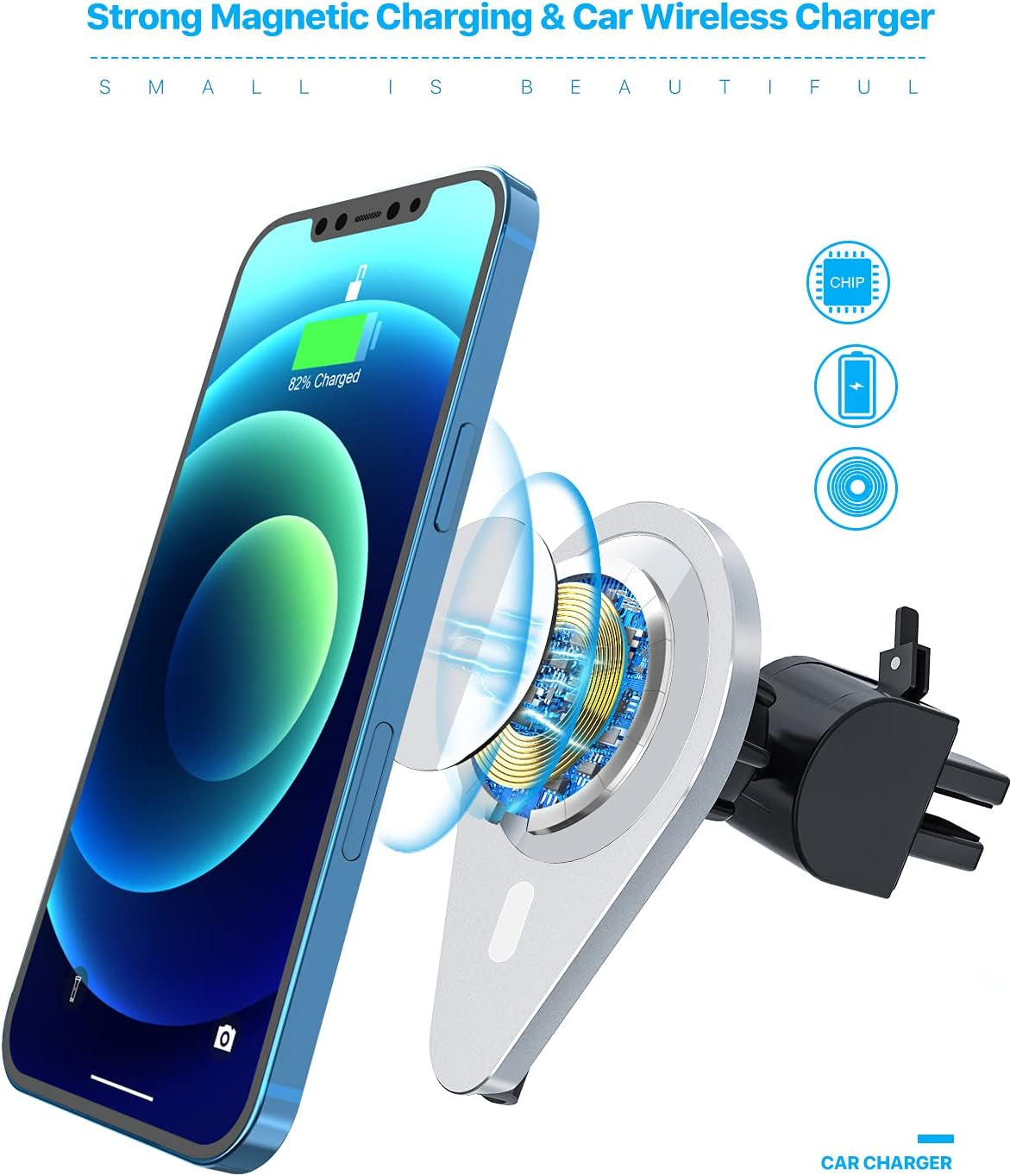 Magnetic Wireless Car Charger, Fast Wireless Car Charger Phone Mount,15W Auto-Clamping Air Vent Holder,For Iphone 13/13 Pro/13Pro Max/13 Mini/12/12 Pro/12 Pro Max/12 Mini