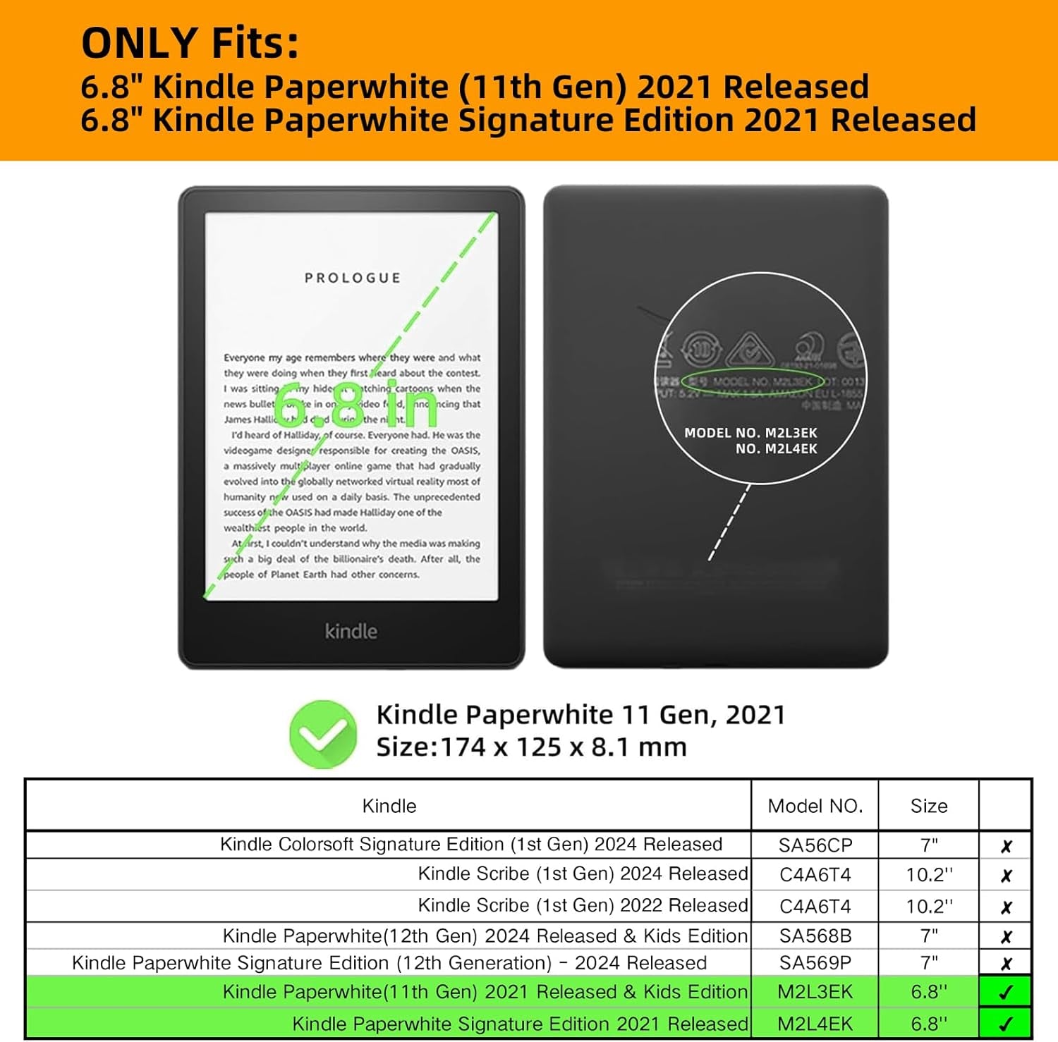 Case for 6.8" Kindle Paperwhite (Model No. M2L3EK / M2L4EK), Premium Lightweight PU Leather Protective Cover, Smart Case with Auto Wake/Sleep