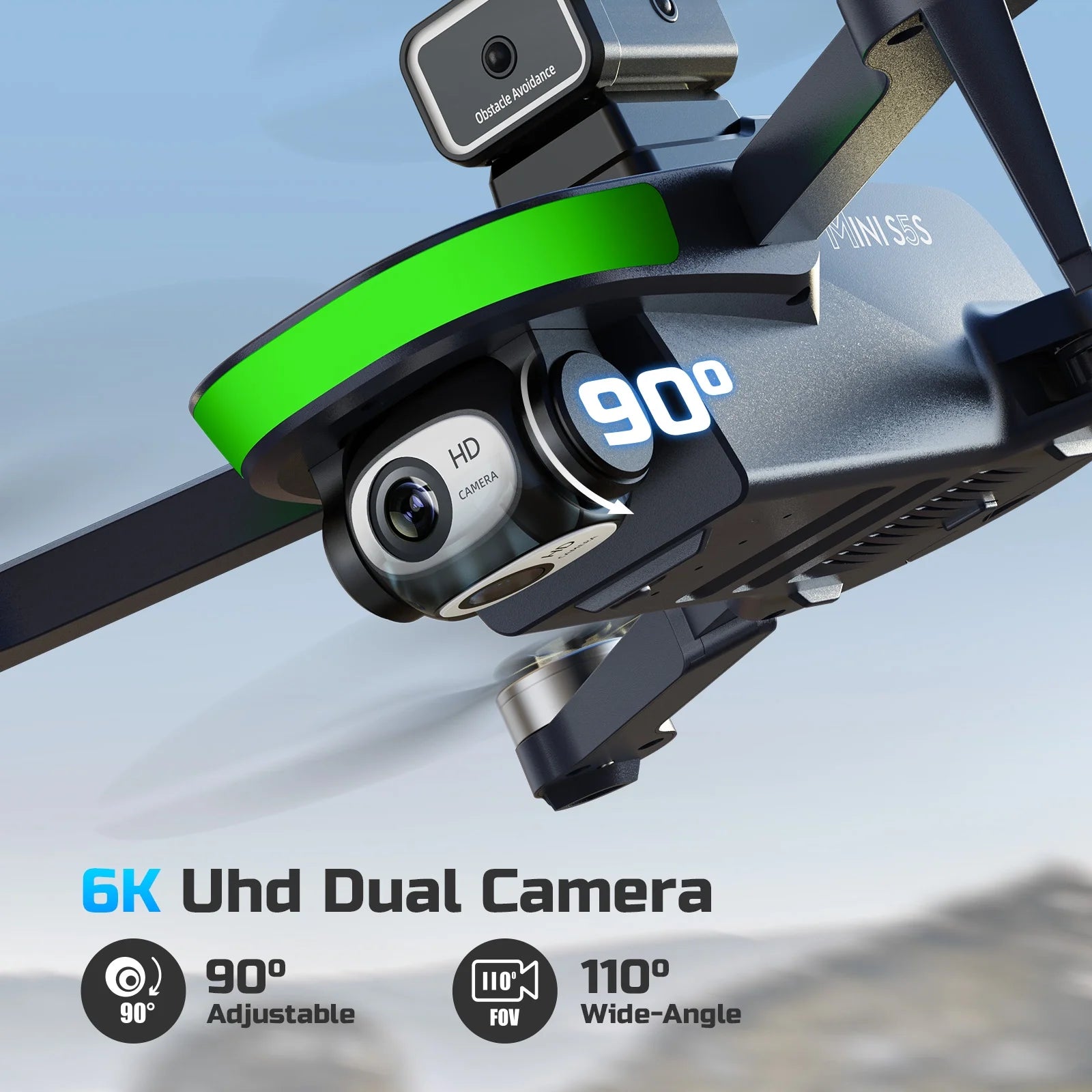 S5S Foldable Drones with Camera for Kids and Adults, Brushless Motor, 2 Batteries, Black
