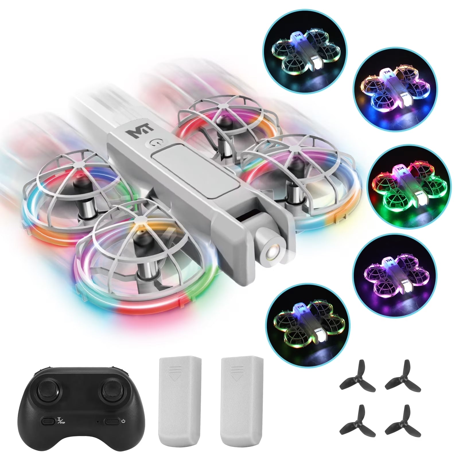 Mini Drone for Kids, Beginner-Friendly Quadcopter with 20 Colorful LED Light Modes, 3D Flips, Headless Mode, Propeller Guards, 2 Rechargeable Batteries
