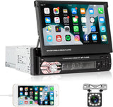 Car Stereo Single Din Touchscreen Car Radio with Bluetooth,  7 Inch Electric Flip Out Screen Mirror Link FM Radio AUX- in USB SD TF Card Input EQ Setting MP5 Player + Backup Camera