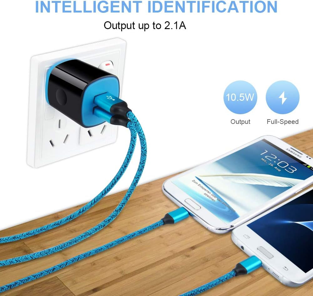 Android Charger Fast Charging, USB Wall Charger Plug Block Adapter with Fast Long Android Phone Charger Micro USB Charger Cable Cord 6Ft for Samsung Galaxy S7 S6 J3 J7 Note 5,Tablet,Kindle Fire