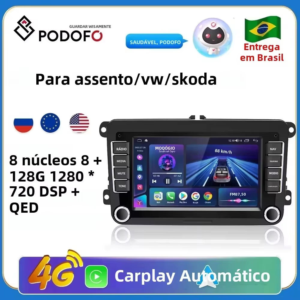 Podofo 2 Din Android 11 Radio Car Multimedia Player Carplay for Vw/Volkswagen/Golf/Polo/Tiguan/Passat/B6/Seat/Leon/Skoda/Octavia
