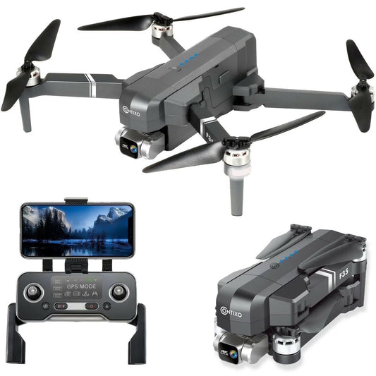 F35 GPS Drone with Camera, 4K Drone with 2-Axis Gimbal, Brushless Motor, Includes Carrying Case, Gray