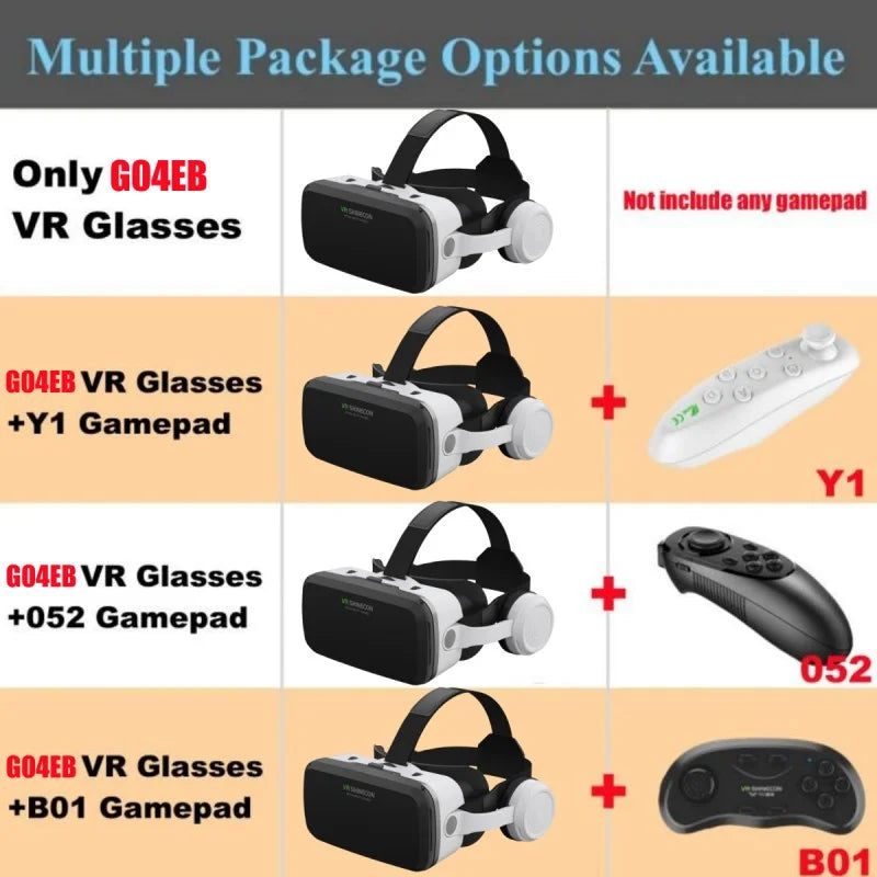 G04EB VR Glasses 3D Virtual Reality Glasses Google Cardboard Box Stereo Mic Headset Helmet for 5.5-7.2" Phone,Support Joystick