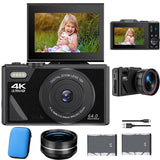 64MP Digital Camera for Photography 4K Video Vlogging Camcorder Youtube Webcam Cameras 18X Digital Zoom Camera 3" Flip Screen