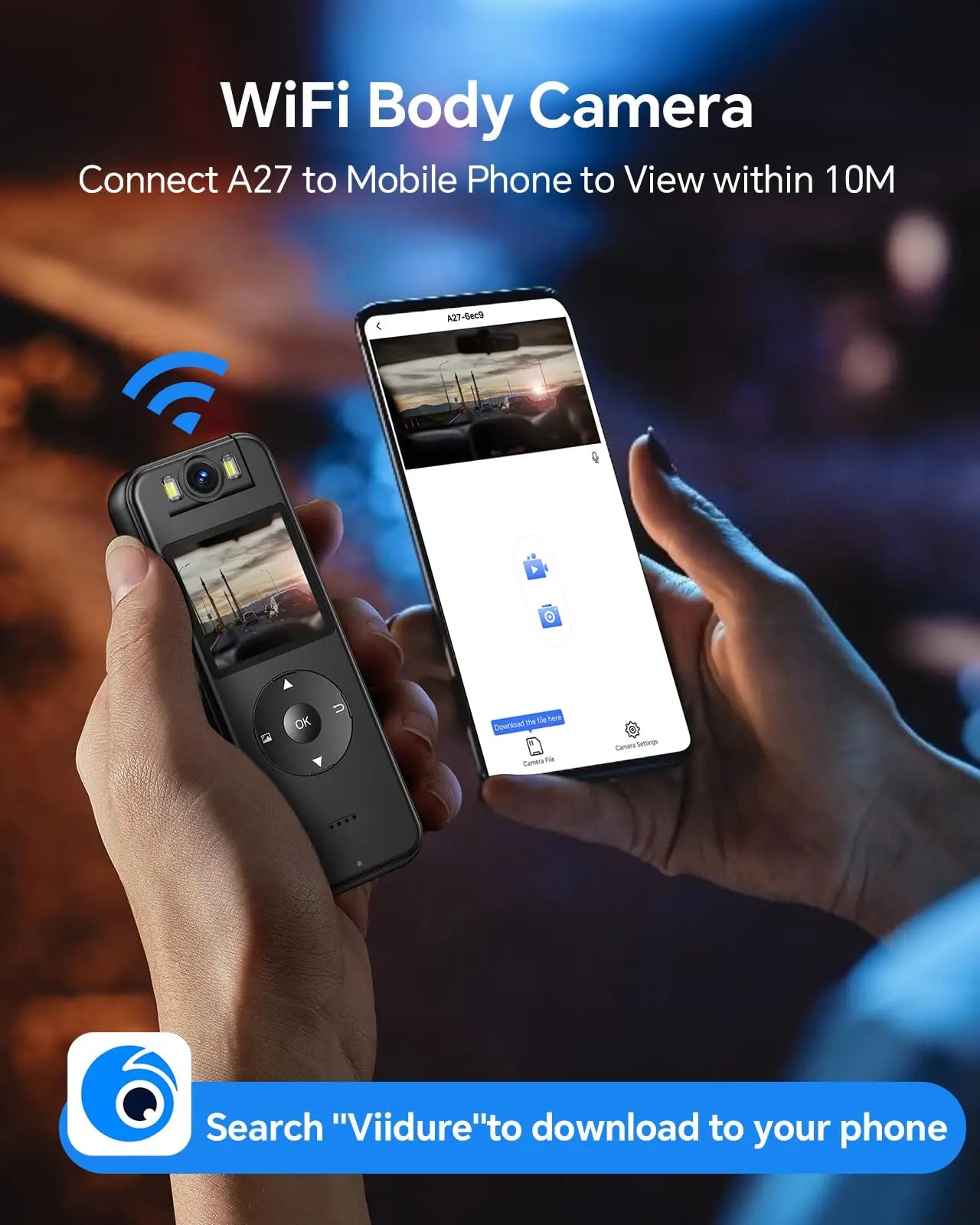 A27 2K Body Worn Camera 64G Wifi Mini Camera 4 Hrs Video Shooting Small Camcorder with 180°Rotatable Lens Battery Camera